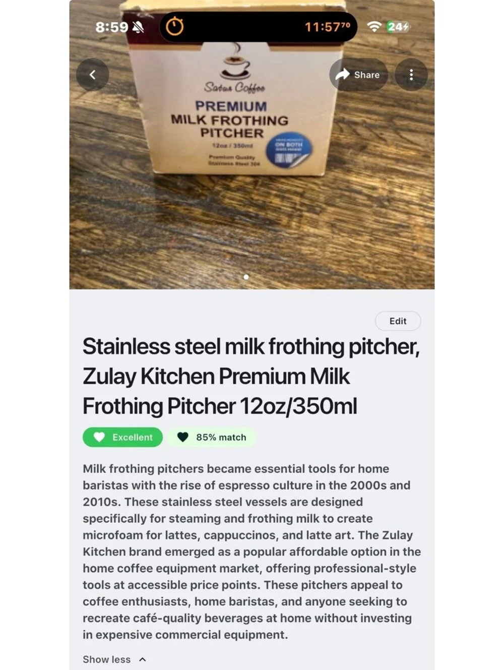 Zulay Kitchen Premium Stainless Steel Milk Frothing Pitcher 12oz/350ml